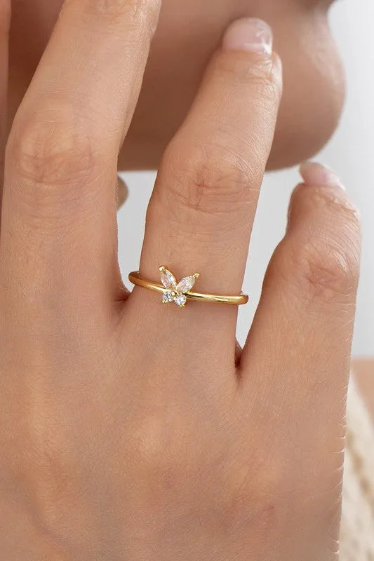 Simple Skinny Butterfly Ring — Delicate Elegant Gold Dainty Everyday Jewelry - Gold OneSize Rings