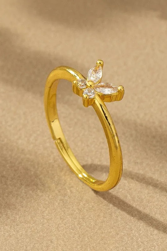 Simple Skinny Butterfly Ring — Delicate Elegant Gold Dainty Everyday Jewelry - Rings