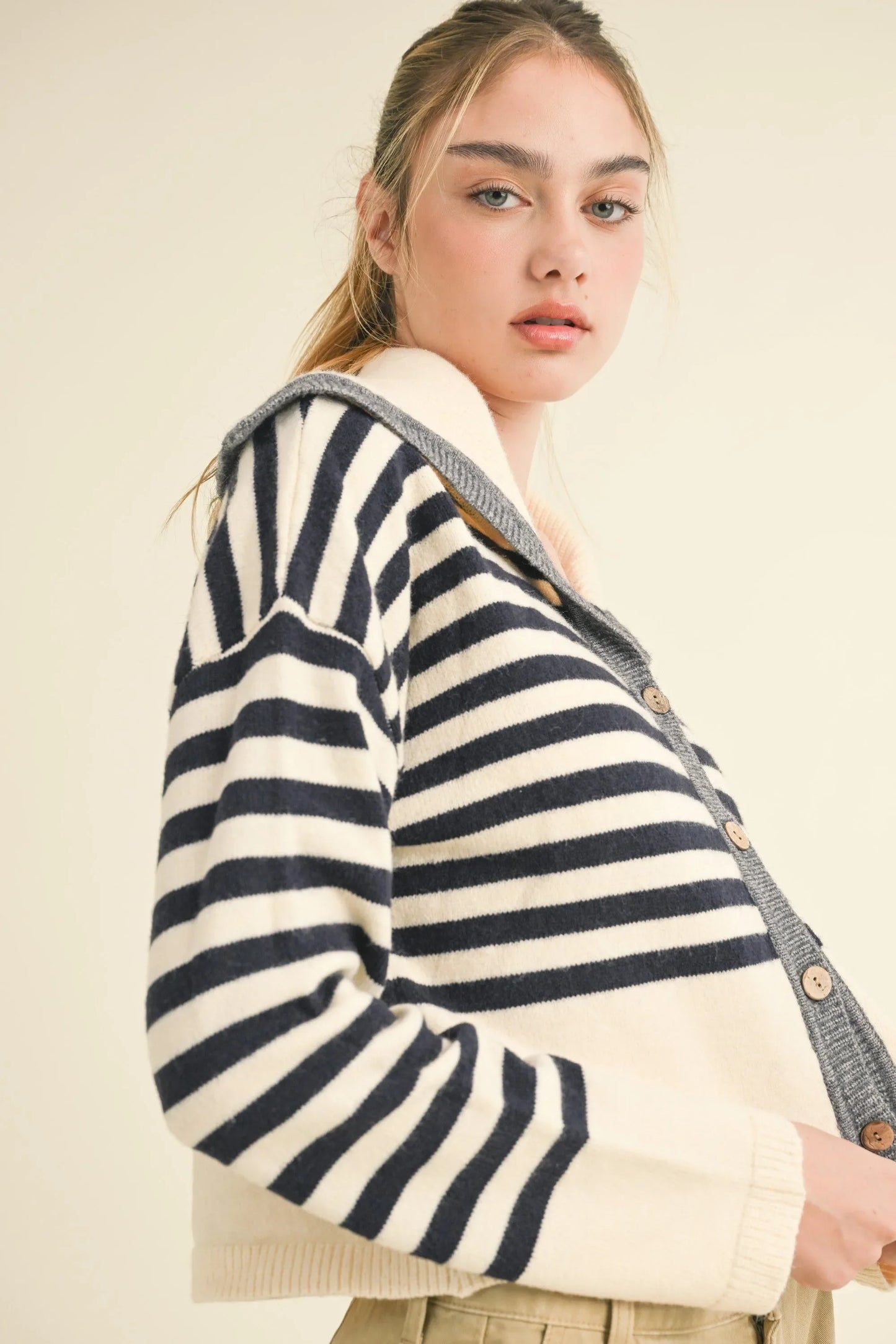 Sailor Collar Button Up Cardigan