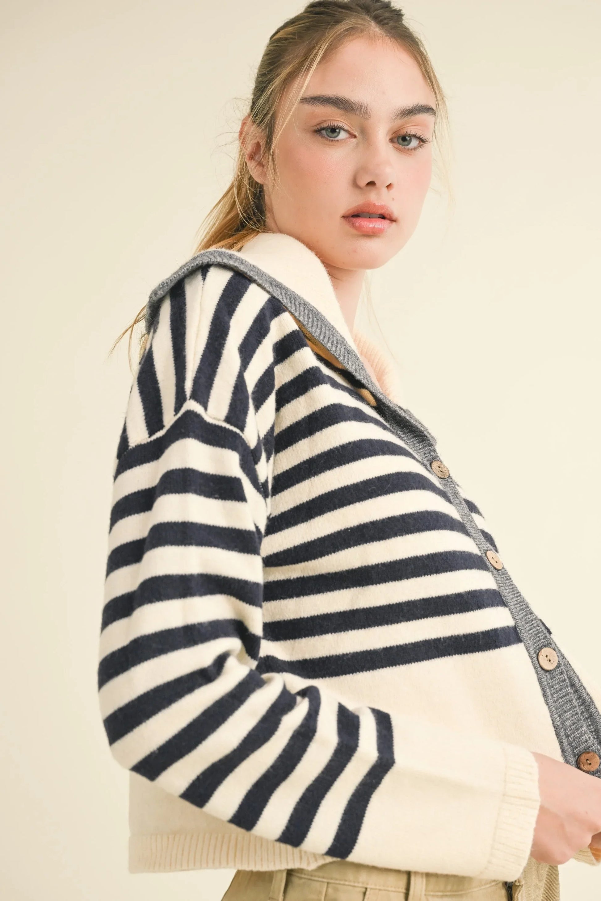 Sailor Collar Button Up Cardigan