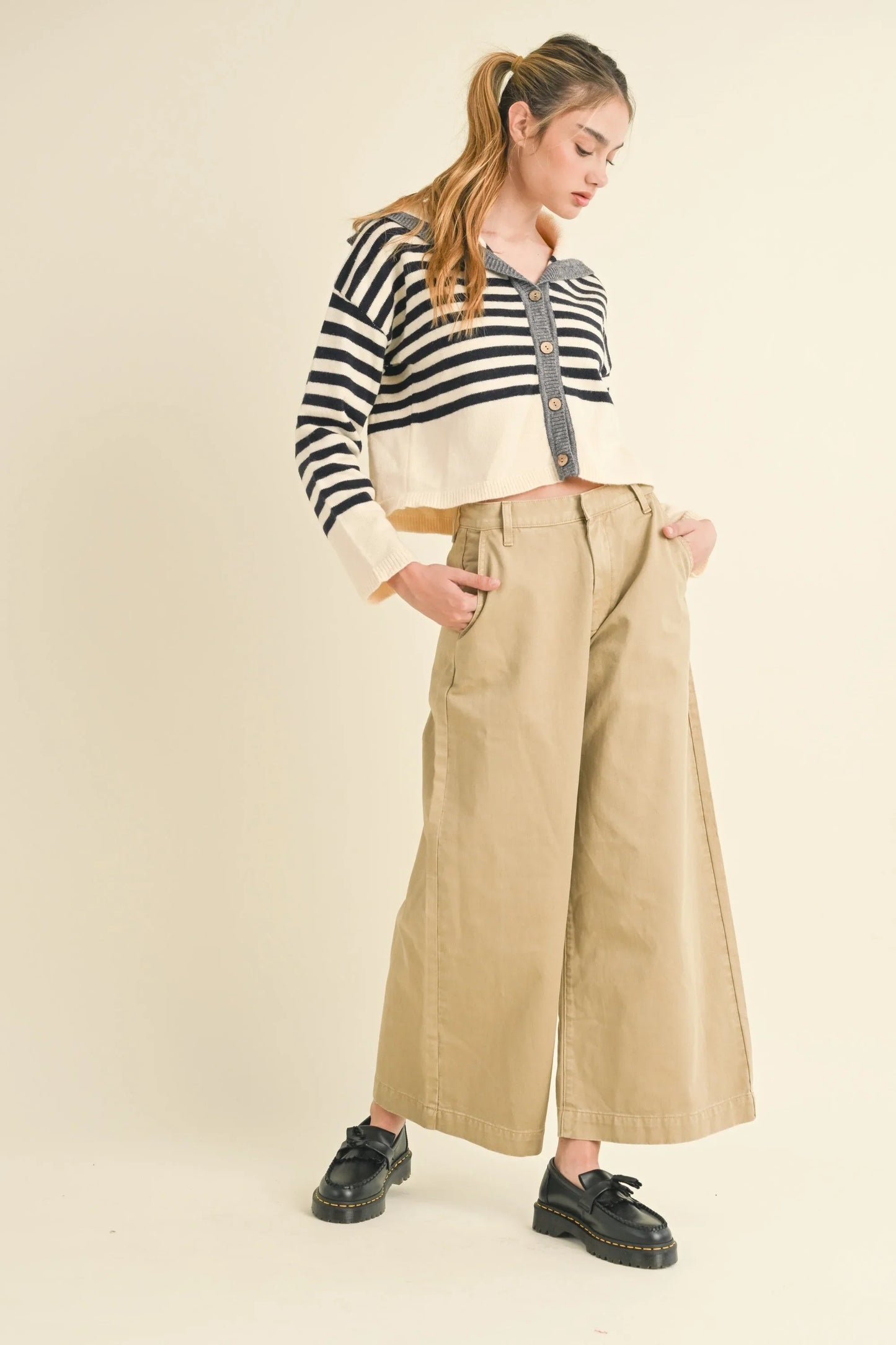 Sailor Collar Button Up Cardigan