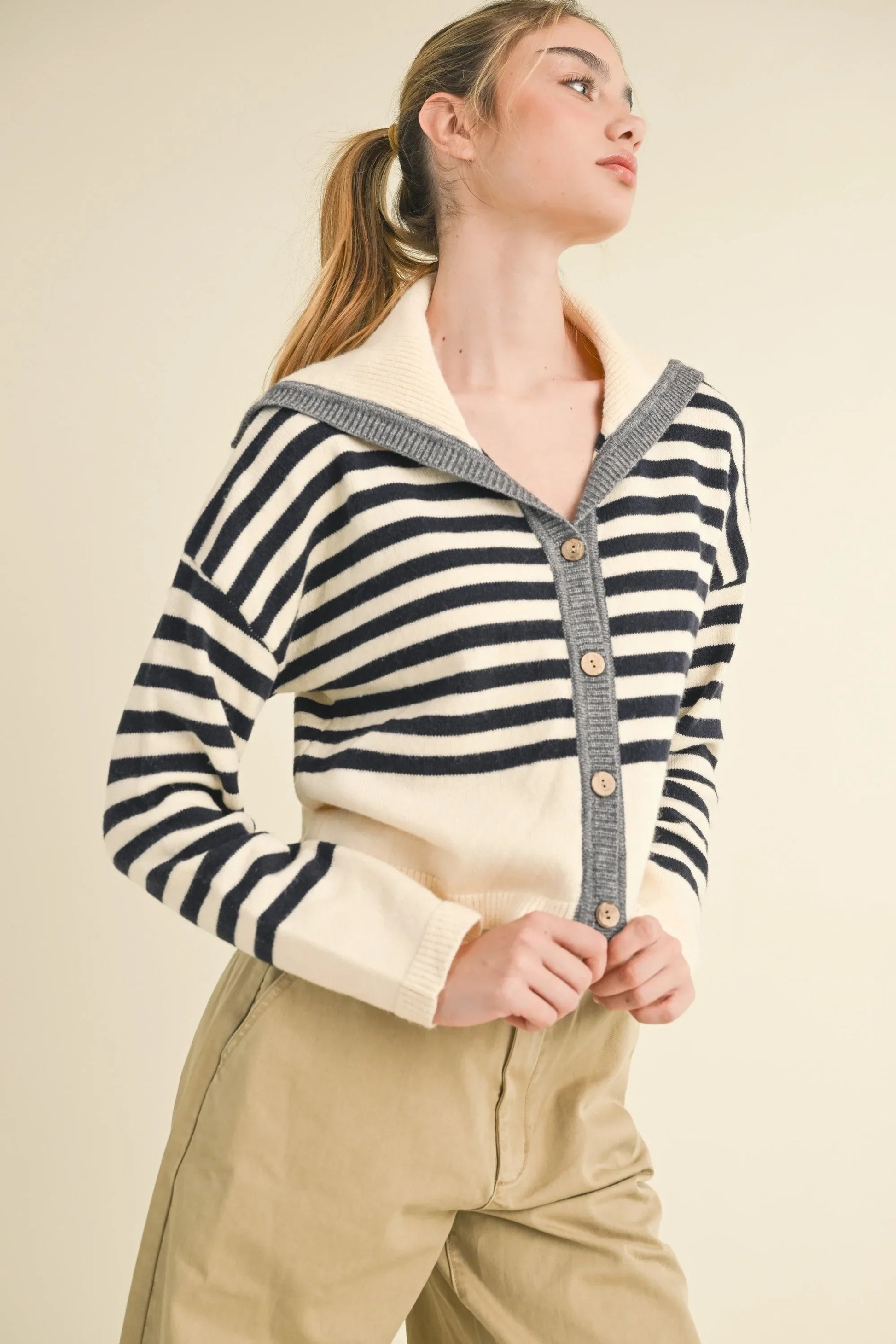Sailor Collar Button Up Cardigan