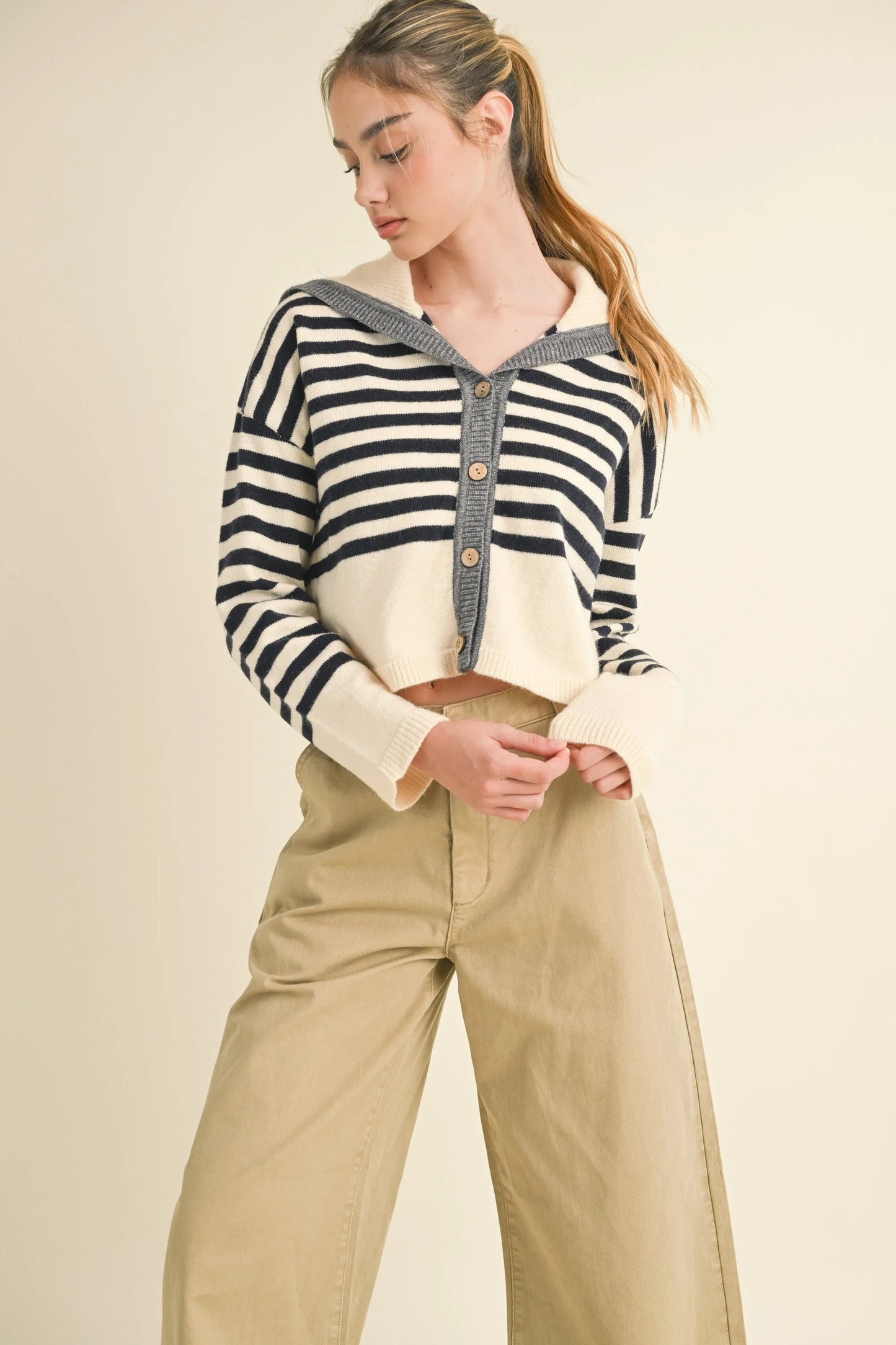 Sailor Collar Button Up Cardigan