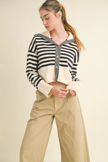 Sailor Collar Button Up Cardigan