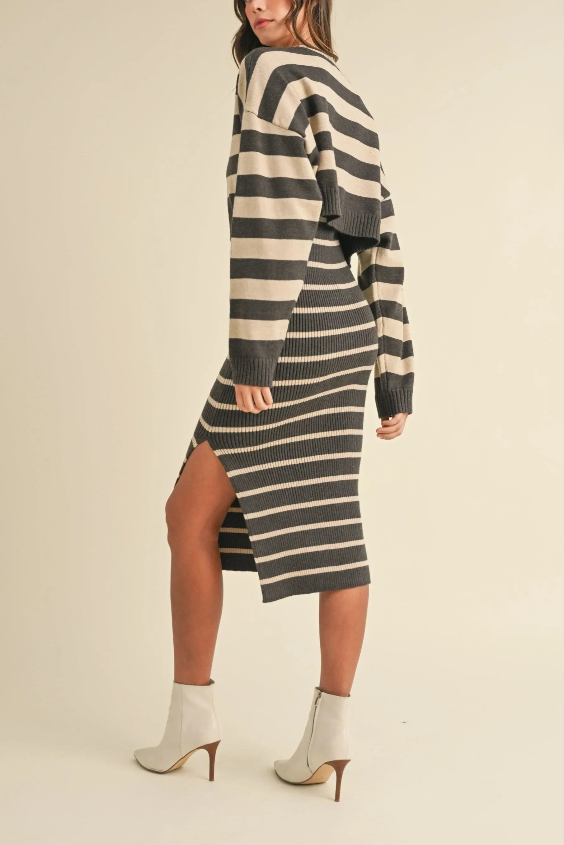 Bodycon Midi Dress & Crop Cardigan Two-Piece Outfit Set — Chic Polished Versatile Everyday Style - Outfit Sets