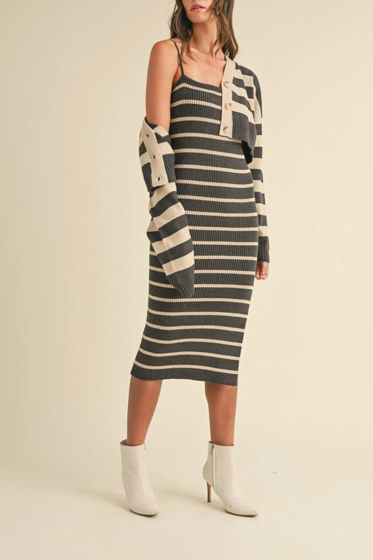 Bodycon Midi Dress & Crop Cardigan Two-Piece Outfit Set — Chic Polished Versatile Everyday Style - Outfit Sets