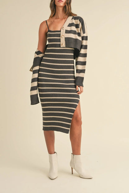 Bodycon Midi Dress & Crop Cardigan Two-Piece Outfit Set — Chic Polished Versatile Everyday Style - Outfit Sets