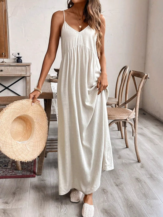 Women's Flowy Spaghetti Strap Maxi Dress Apricot