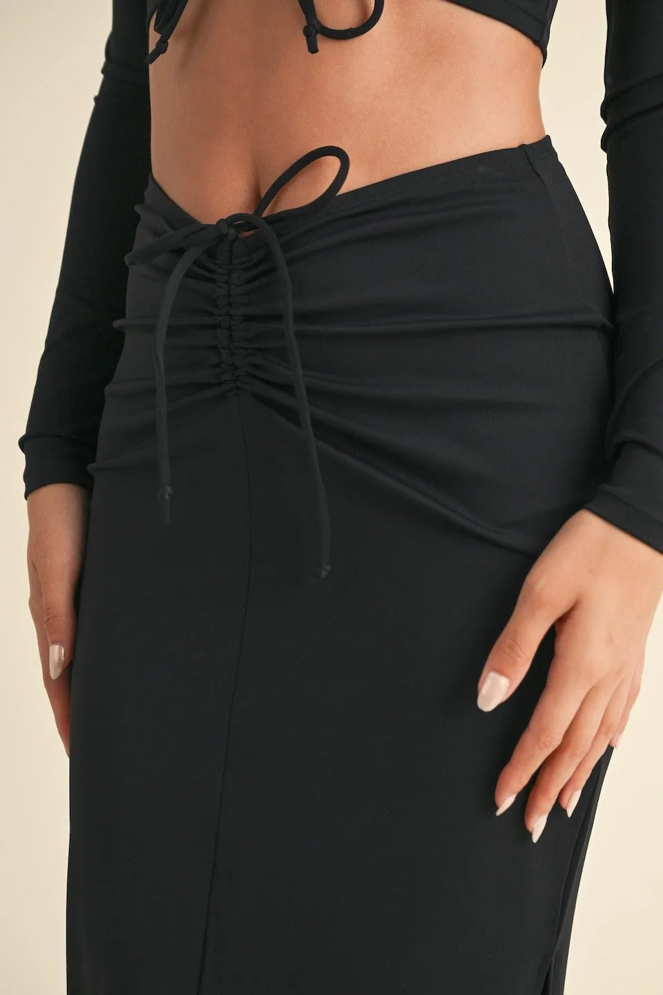 Ruched Side Slit Fitted Maxi Skirt — Sleek Elegant Modern Everyday Style - Skirts
