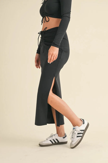 Ruched Side Slit Fitted Maxi Skirt — Sleek Elegant Modern Everyday Style - Skirts