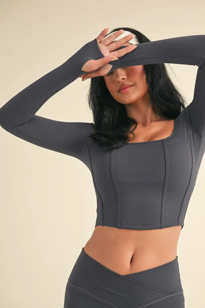 Long Sleeve Structured Corset Crop Top — Figure-Enhancing Bold Statement Elevated Style - Crop Tops