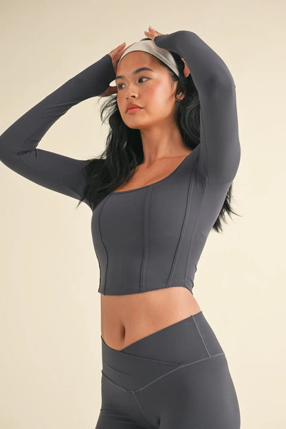 Long Sleeve Structured Corset Crop Top — Figure-Enhancing Bold Statement Elevated Style - Crop Tops