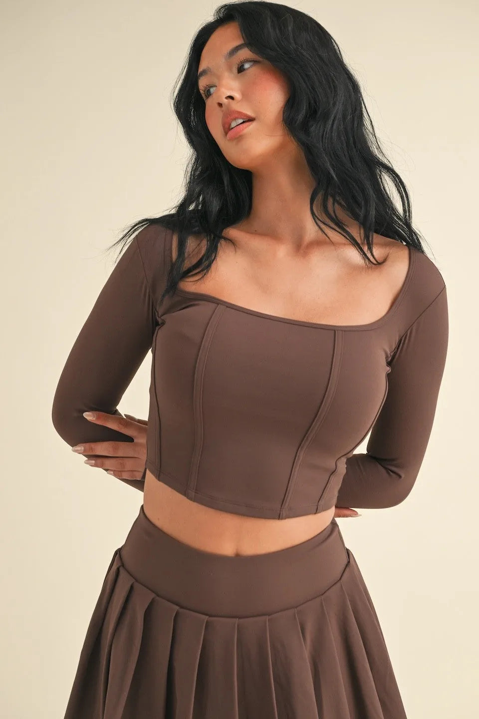 Long Sleeve Structured Corset Crop Top — Figure-Enhancing Bold Statement Elevated Style - Crop Tops