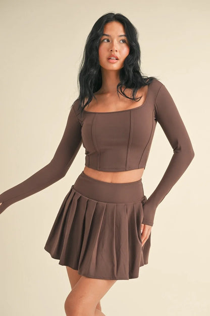 Long Sleeve Structured Corset Crop Top — Figure-Enhancing Bold Statement Elevated Style - Crop Tops
