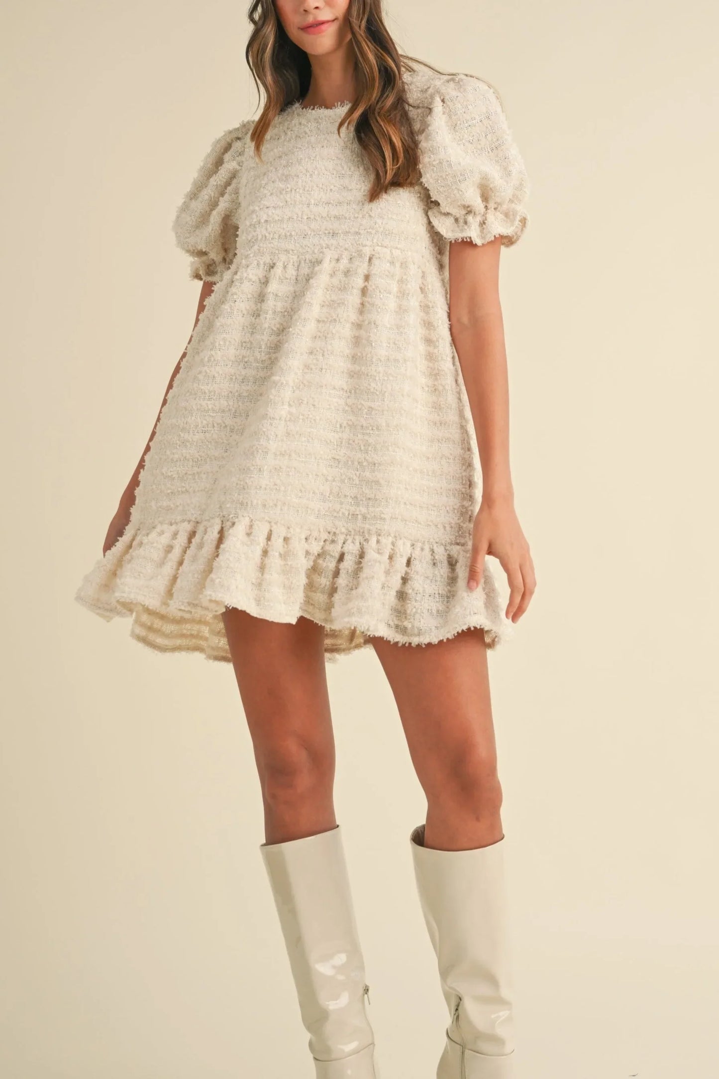 Soft Frayed Textured Babydoll Mini Dress - Dresses