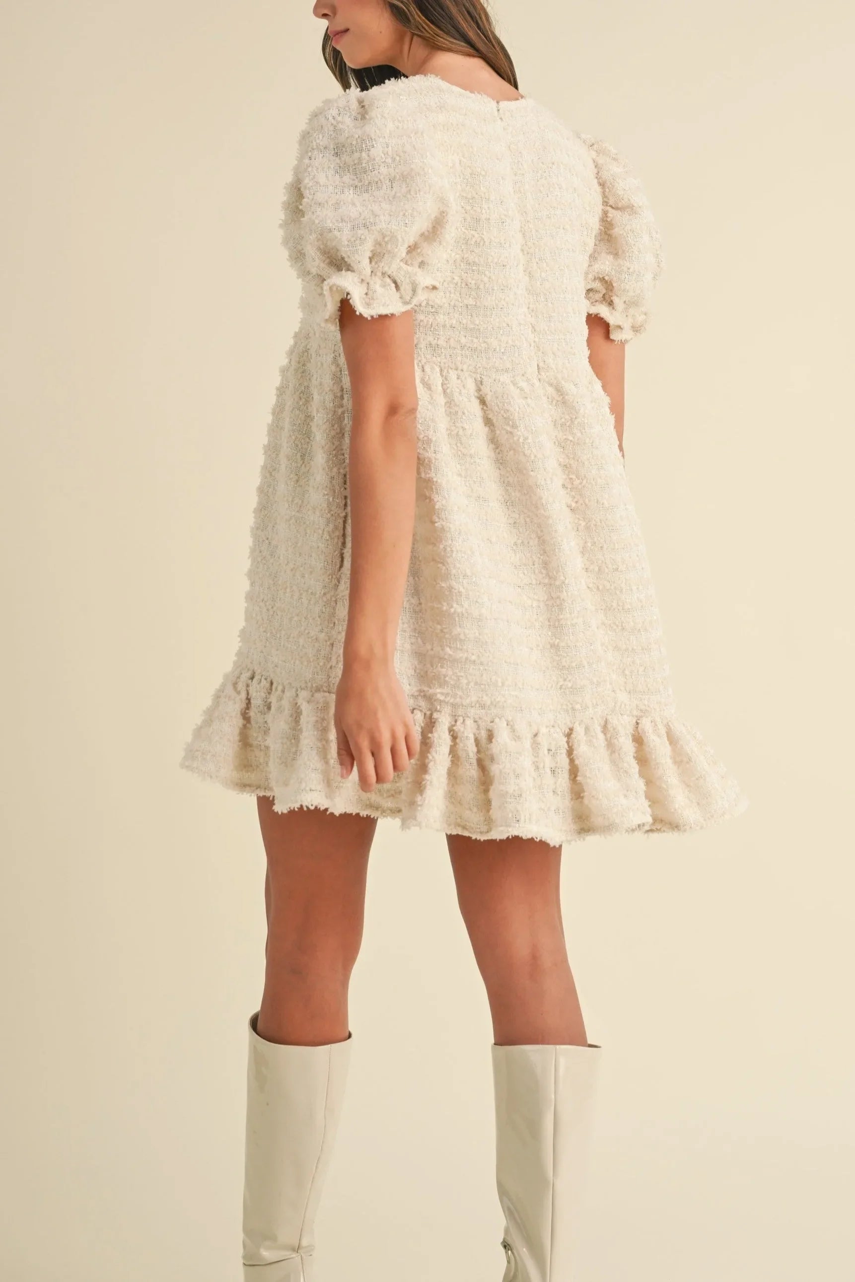 Soft Frayed Textured Babydoll Mini Dress - Dresses