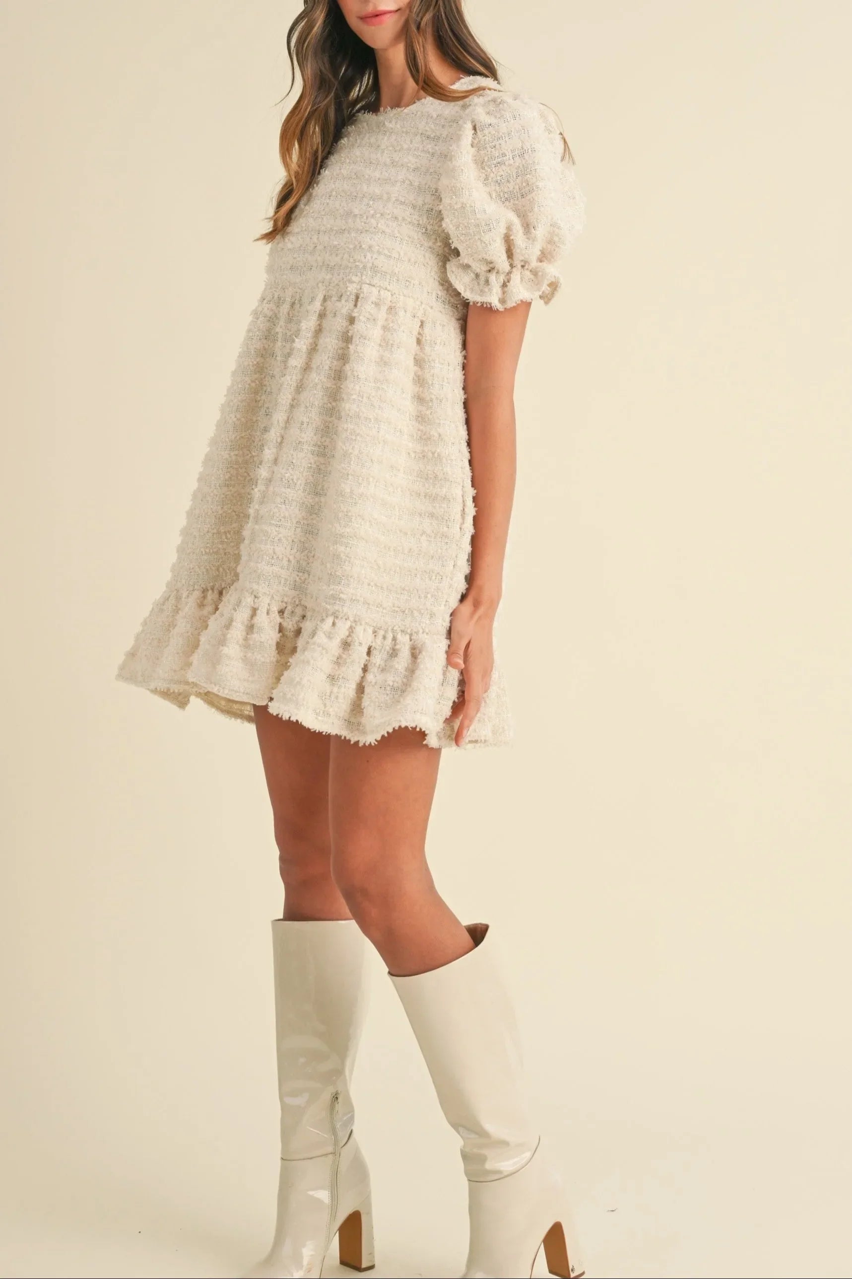 Soft Frayed Textured Babydoll Mini Dress - Dresses