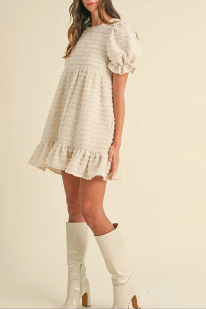 Soft Frayed Textured Babydoll Mini Dress - Dresses
