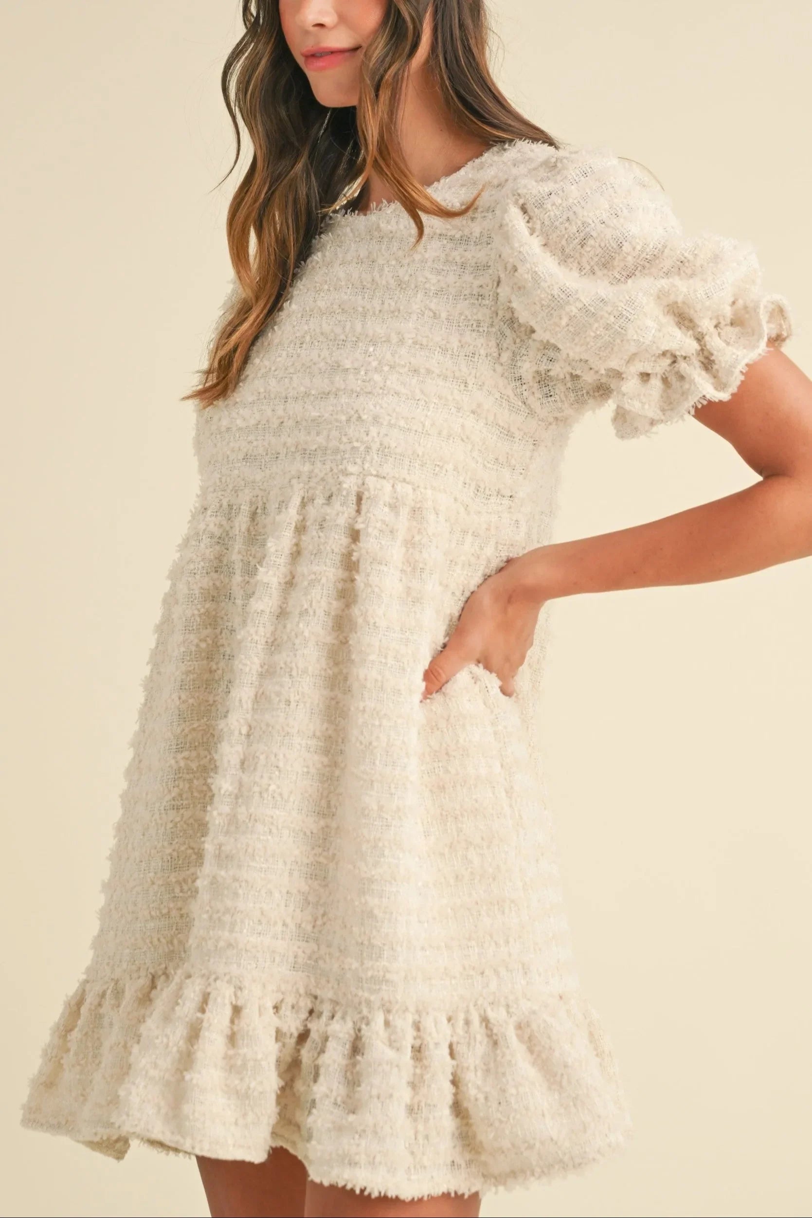 Soft Frayed Textured Babydoll Mini Dress - Dresses