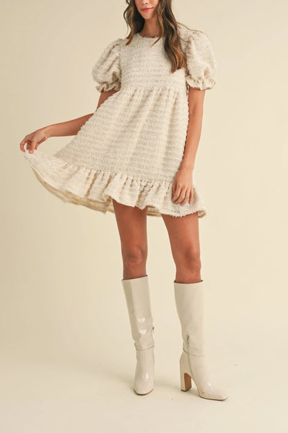 Soft Frayed Textured Babydoll Mini Dress - Dresses