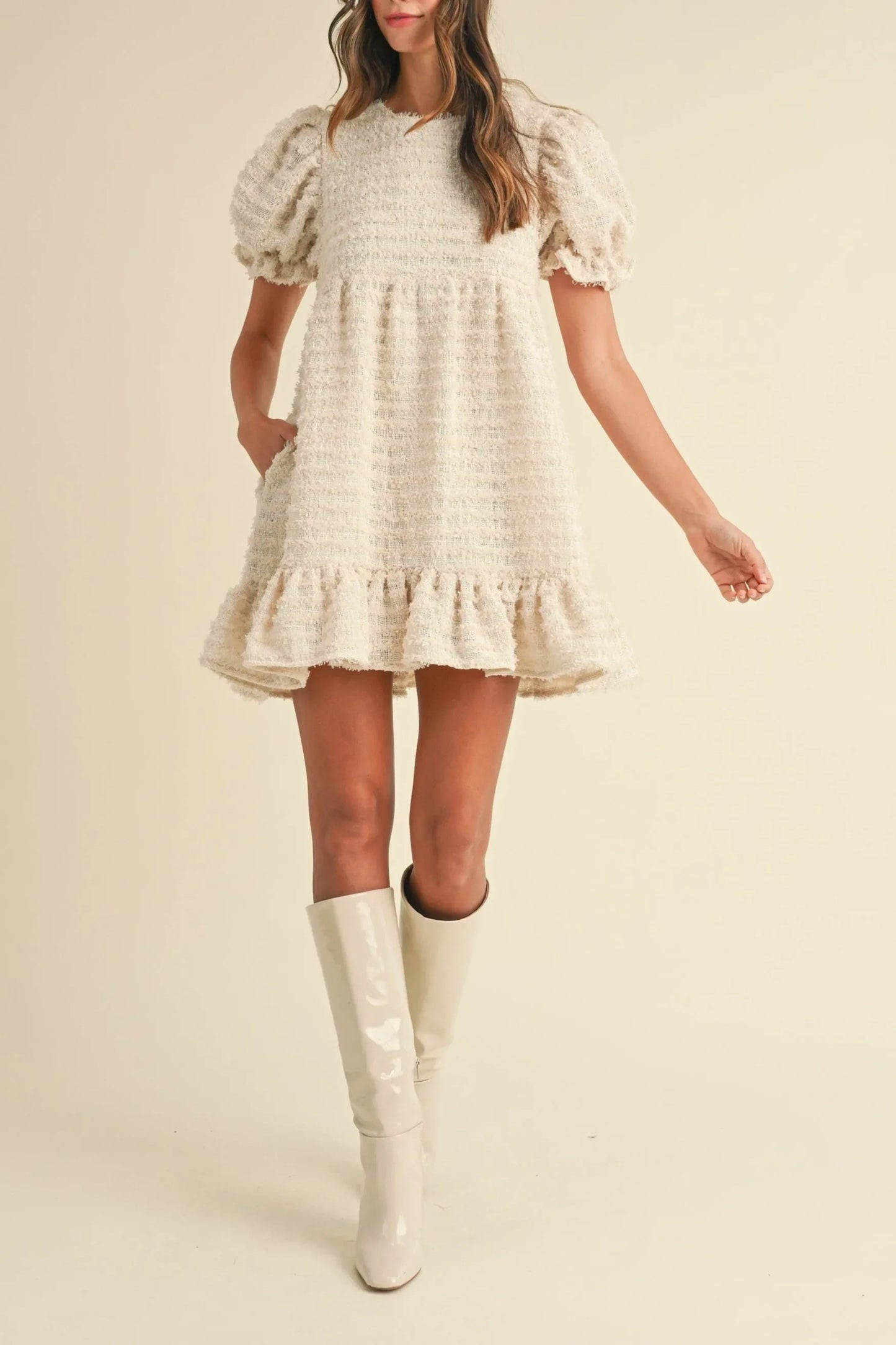 Soft Frayed Textured Babydoll Mini Dress - Dresses