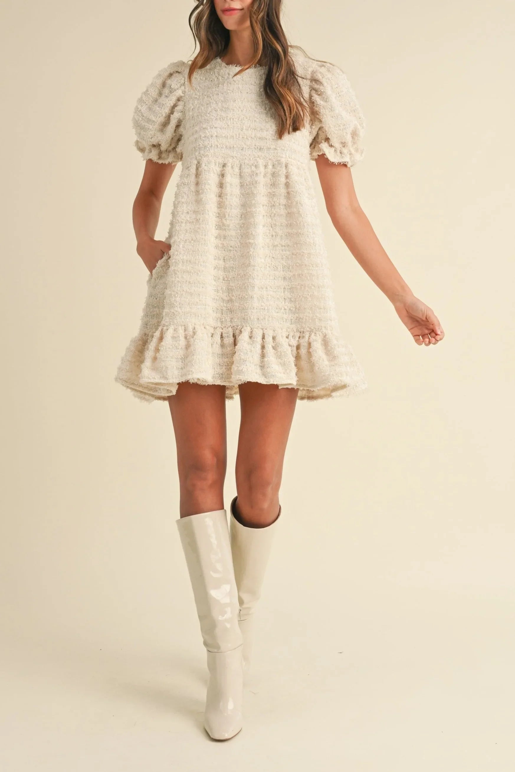 Soft Frayed Textured Babydoll Mini Dress - Dresses