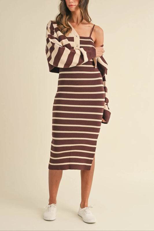 Bodycon Midi Dress & Crop Cardigan Two-Piece Outfit Set — Chic Polished Versatile Everyday Style