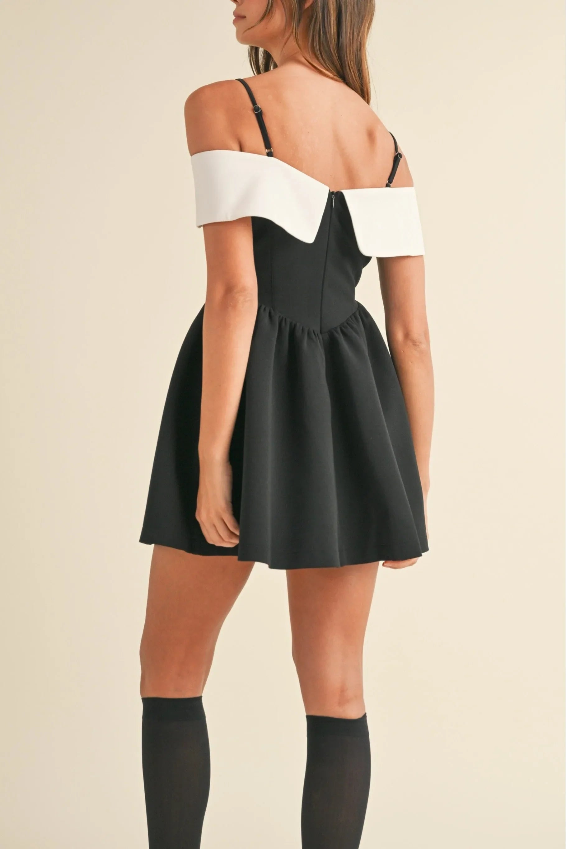Bow Detail Off Shoulder Contrast Fit & Flare Dress - Dresses