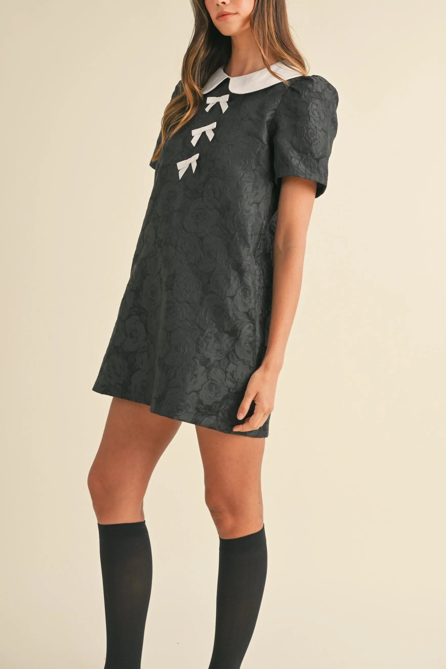 Floral Jacquard Peter Pan Collared Mini Dress