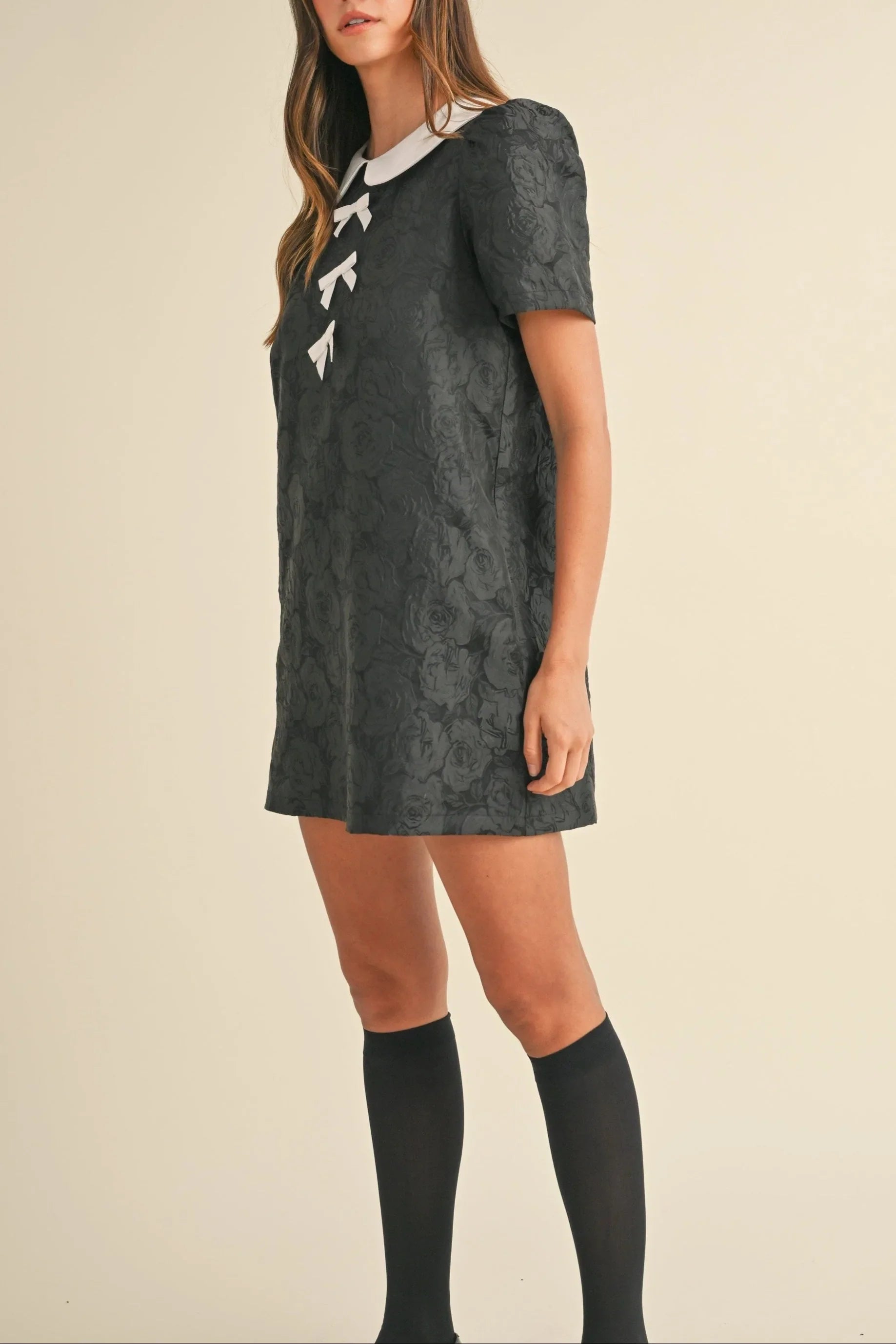 Floral Jacquard Peter Pan Collared Mini Dress