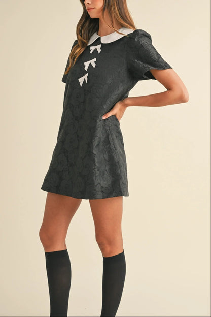 Floral Jacquard Peter Pan Collared Mini Dress