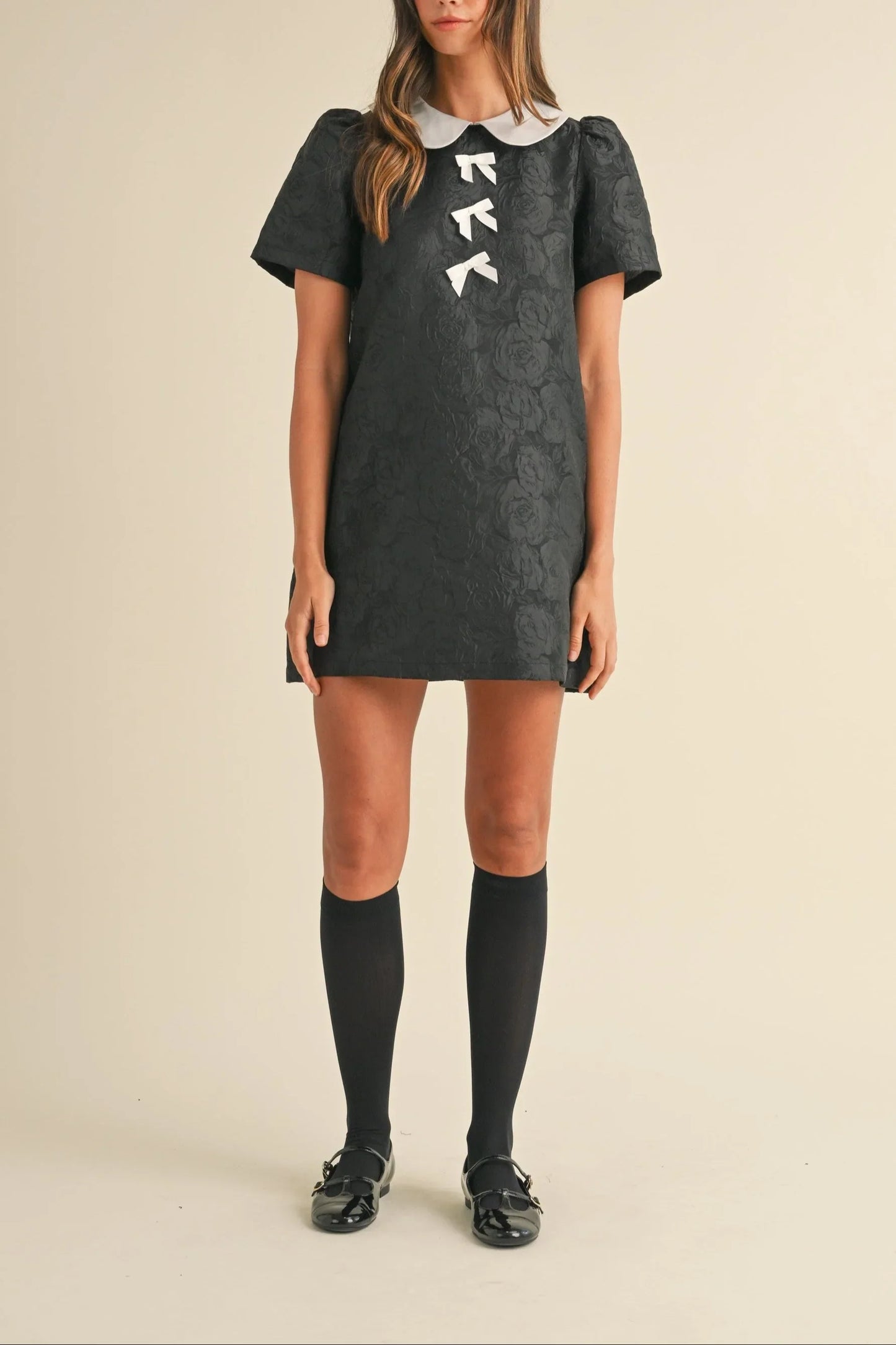 Floral Jacquard Peter Pan Collared Mini Dress