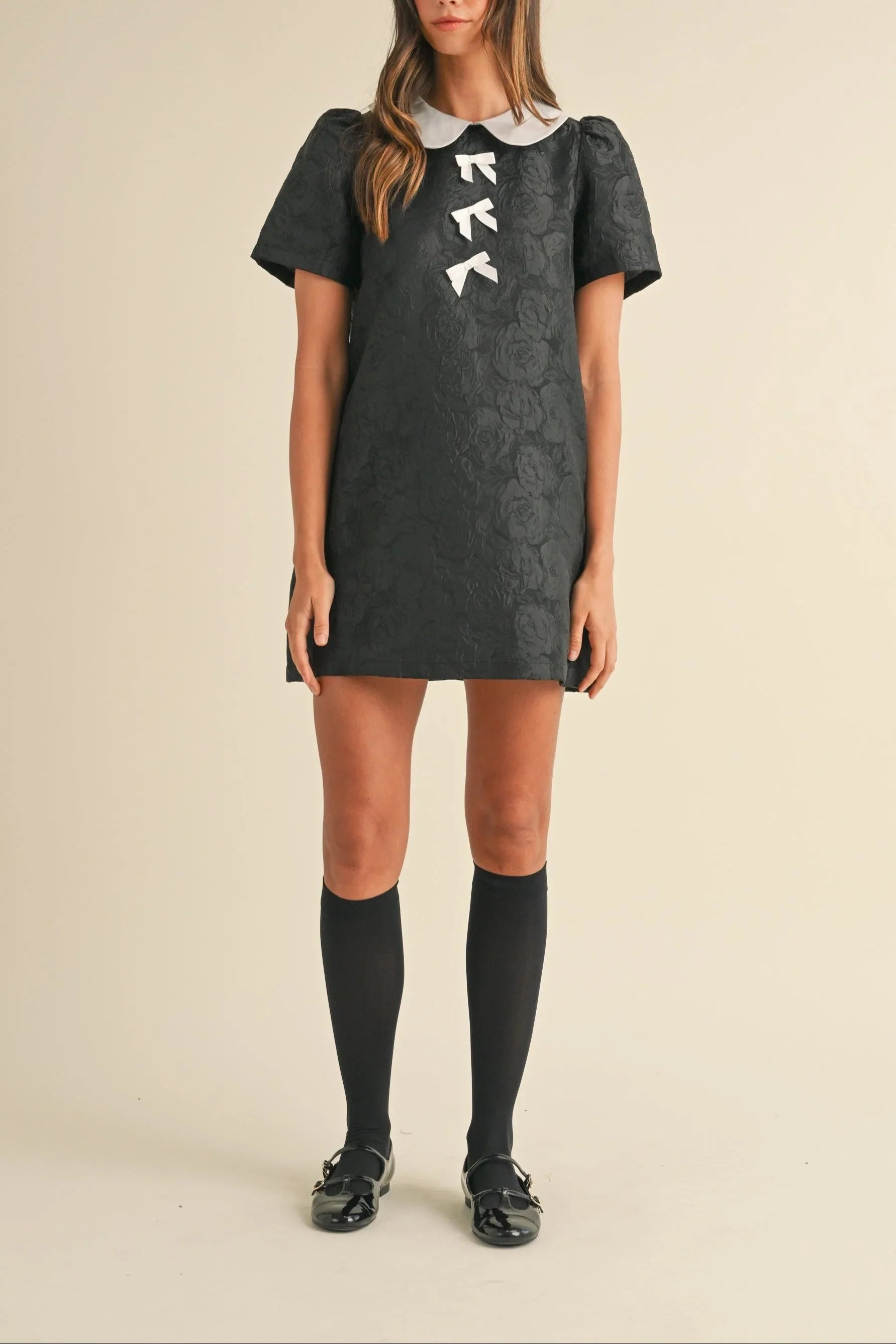Floral Jacquard Peter Pan Collared Mini Dress