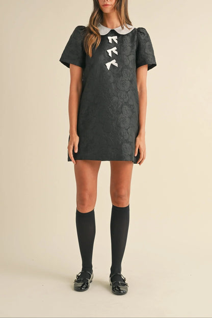 Floral Jacquard Peter Pan Collared Mini Dress