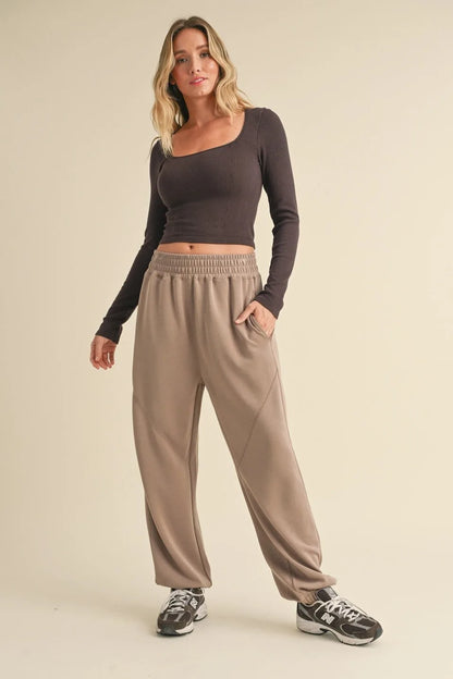Square Neck Long Sleeve Fitted Top — Stylish Flattering Versatile Everyday Style - Tops