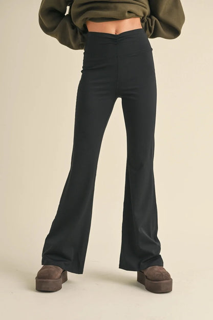 Ruched Waist Flare Leggings with High-Rise Fit - Active Leggings