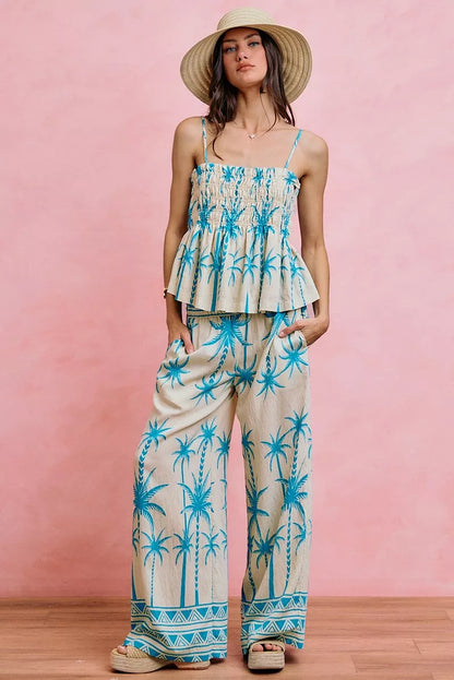 Women's Palm Tree Print Smocked Cami Top - Cami Tops