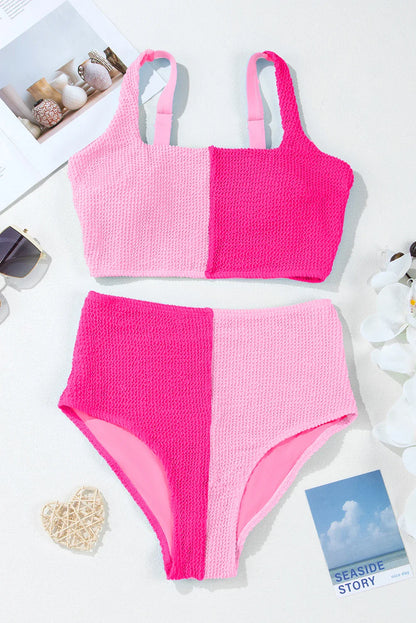 Colorblock Corded Square Neck High Waist Bikini Set — Modern Beach Statement Style - Swimwear/Bikinis