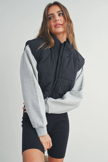Puffer Cropped Zip-Up Vest Black