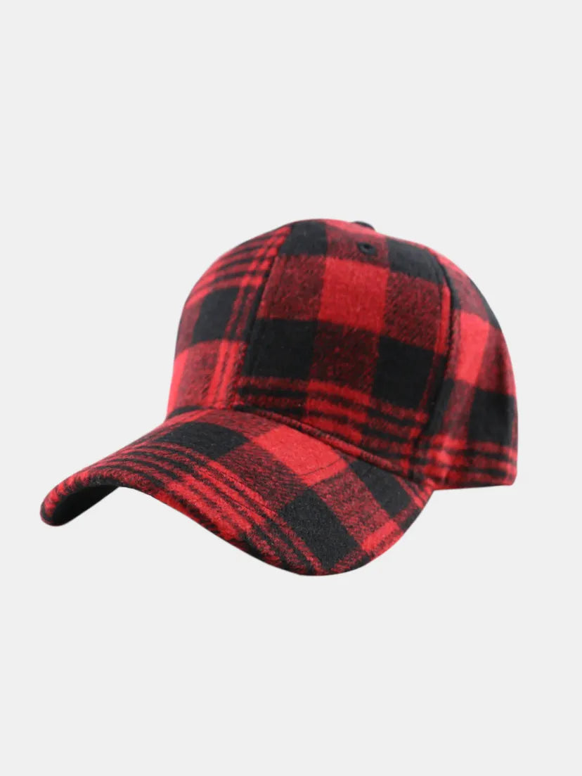 Adjustable Plaid Cotton Baseball Cap Red One Size