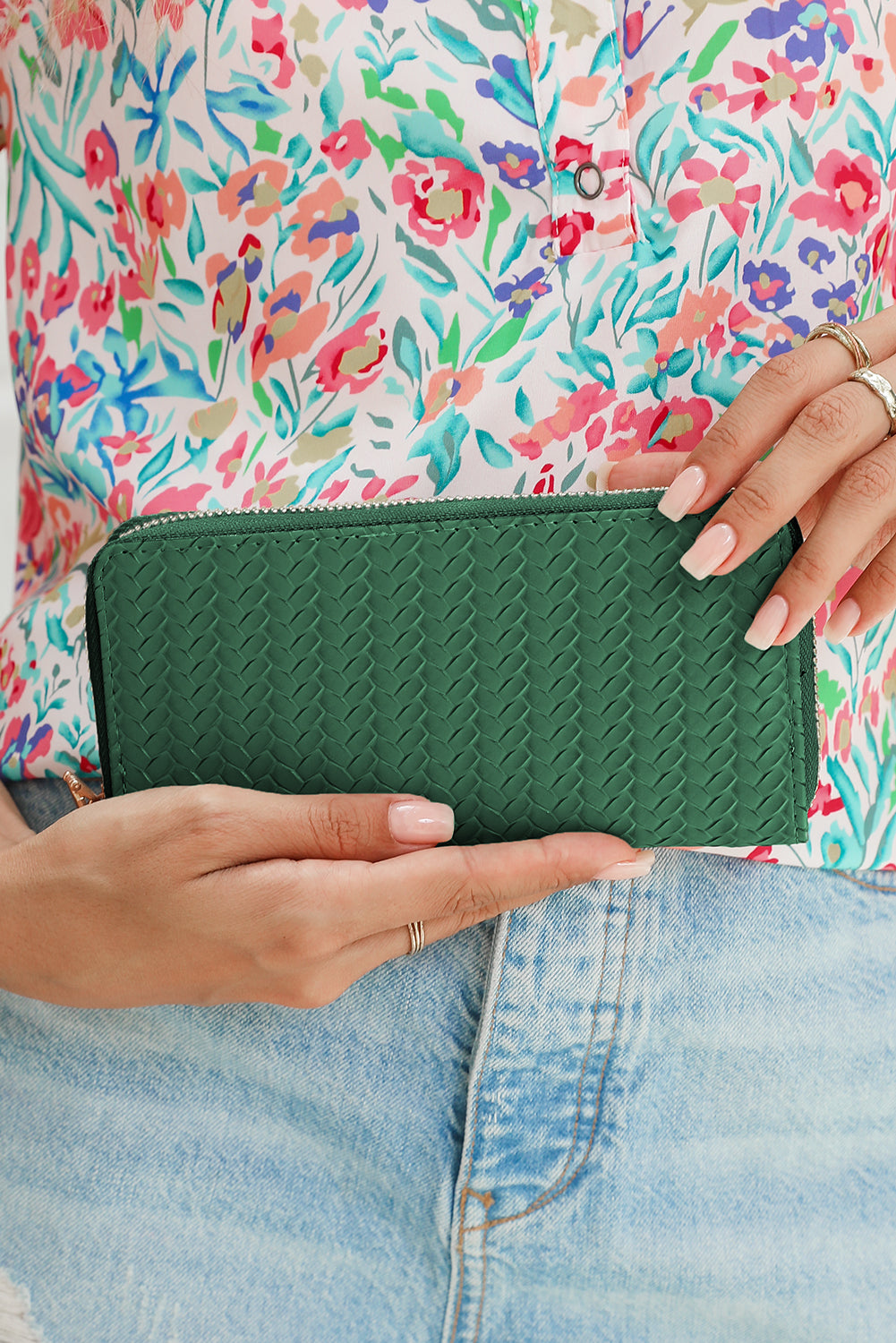 Woven Texture Zip-Around Long Wallet — Organized Card Slots Everyday Carry - Wallets