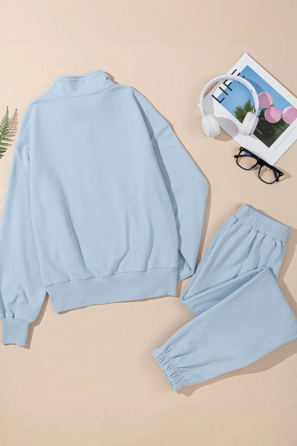 Women's Half Zip Long Sleeve Top and Joggers Set - Activewear Sets