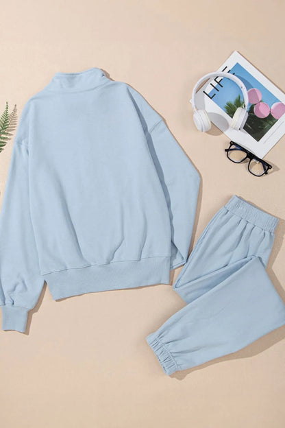 Women's Half Zip Long Sleeve Top and Joggers Set - Activewear Sets