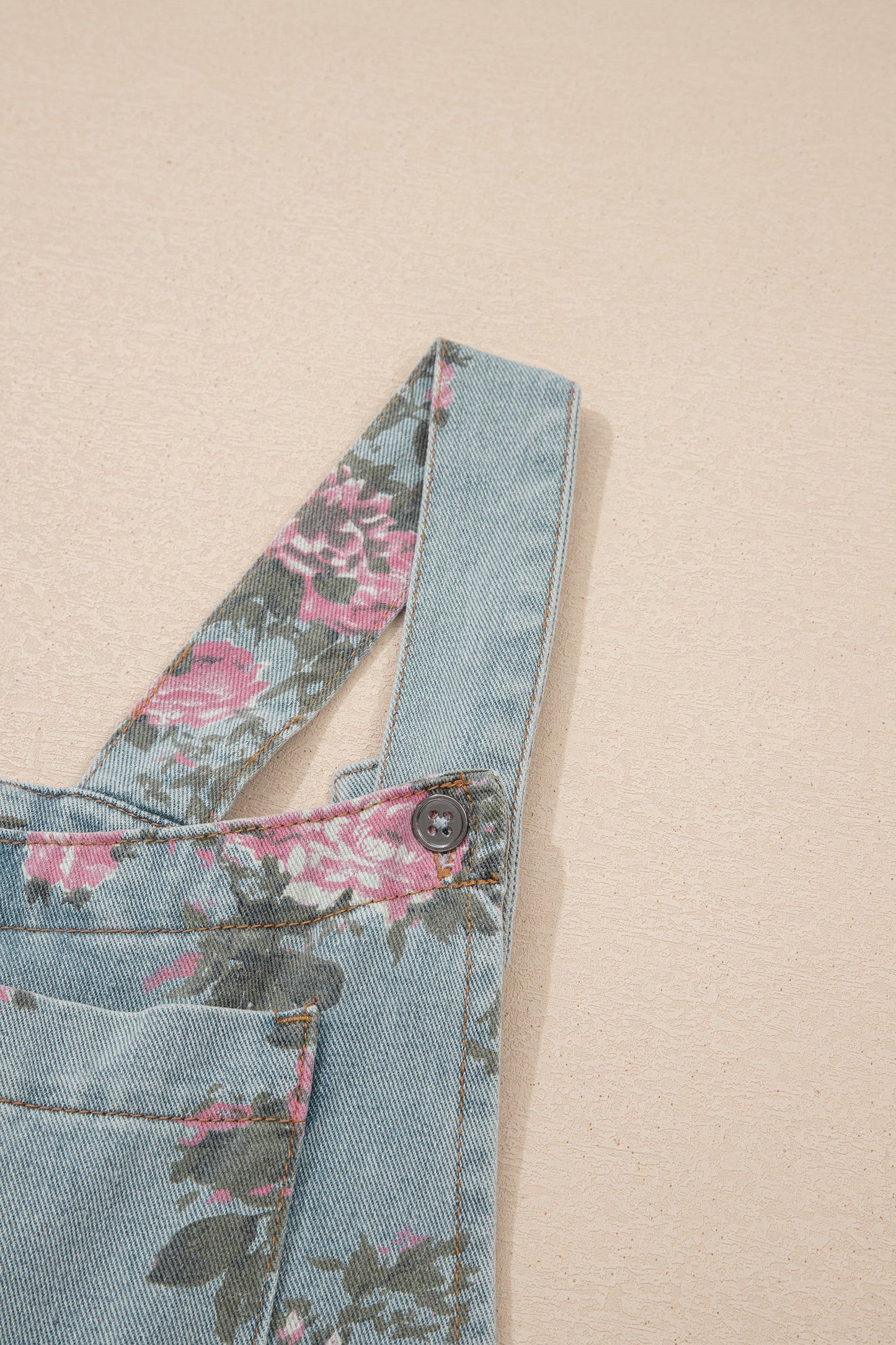 Floral Print Denim Wide Leg Adjustable Strap Jumpsuit — Boho Effortless Everyday Style - Jumpsuits & Rompers
