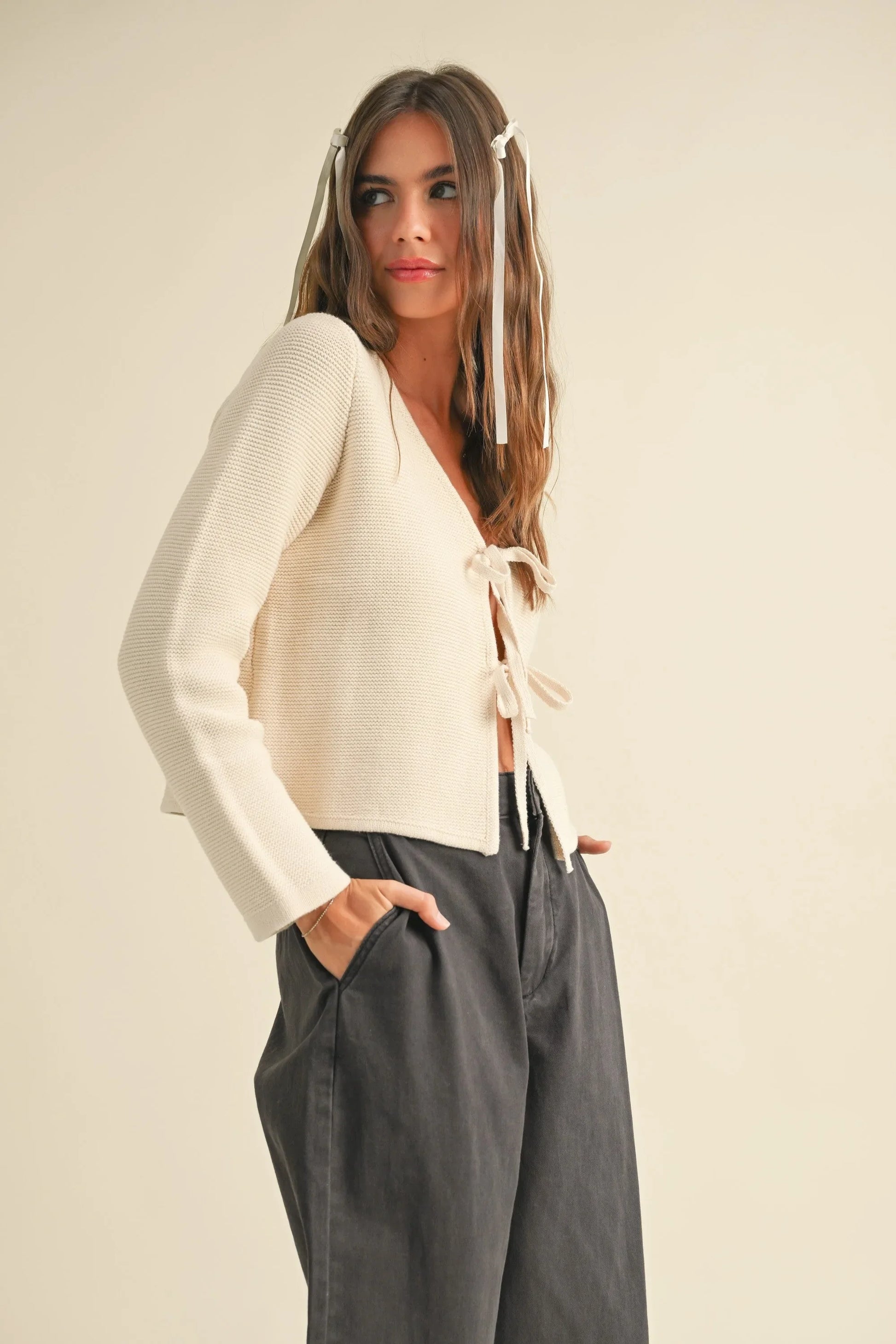 Tie-Front Knit Cardigan - Cardigans