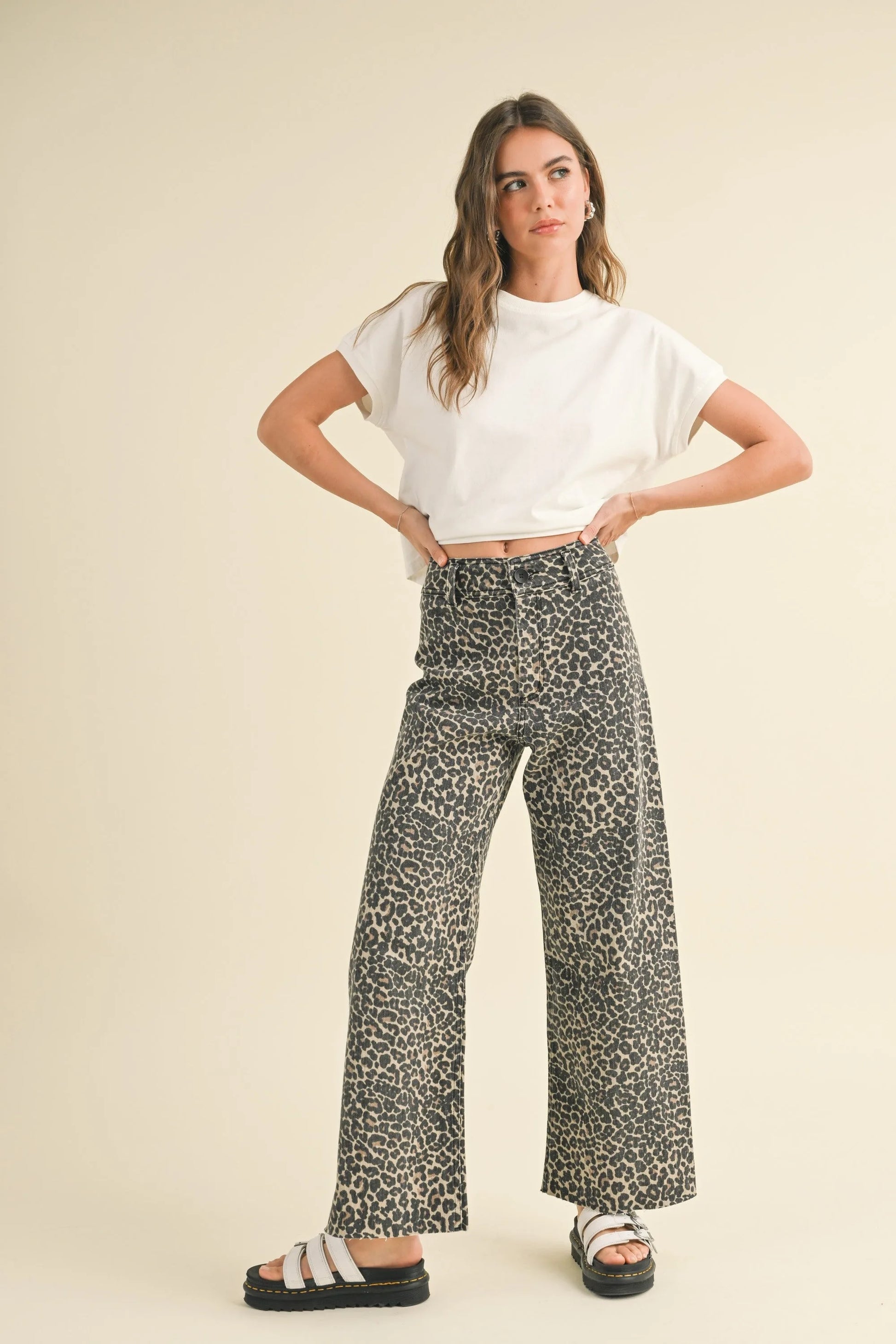 Leopard Print Soft Wide Leg High-Waist Pants — Trendy Bold Fashion Statement Style - Pants