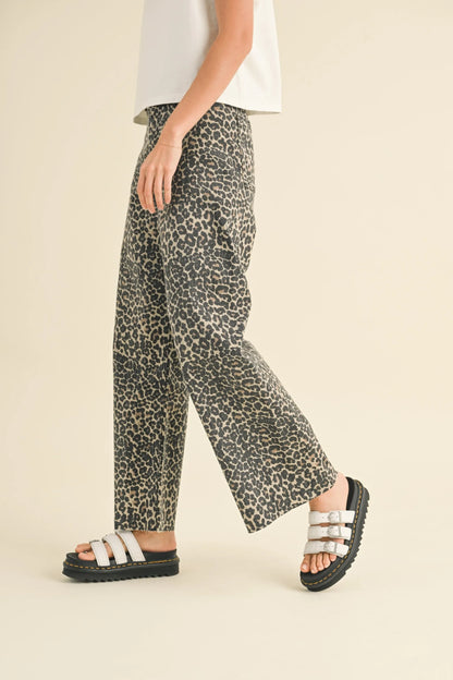 Leopard Print Soft Wide Leg High-Waist Pants — Trendy Bold Fashion Statement Style - Pants