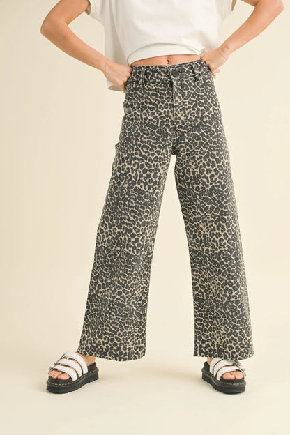 Leopard Print Soft Wide Leg High-Waist Pants — Trendy Bold Fashion Statement Style - Animal Pants