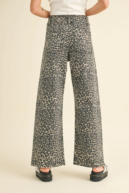 Leopard Print Soft Wide Leg High-Waist Pants — Trendy Bold Fashion Statement Style - Pants