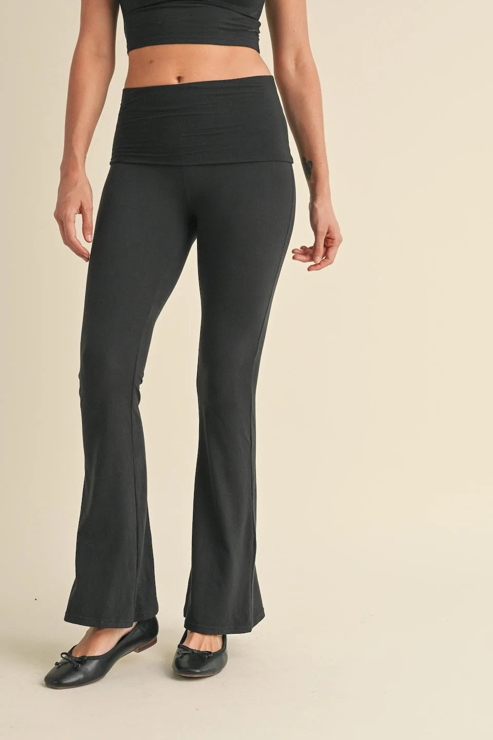 Soft Knit Foldover Flare Leggings Black